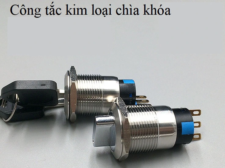 Công tắc kim loại chìa khóa 19mm 12V 24V chống nước chống gỉ sét ô tô Có giắc ,1 nấc ( 1 chức năng)