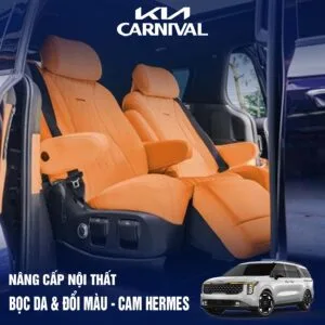 Bọc da ghế đổi màu nội thất KIA Carnival màu cam Hermes