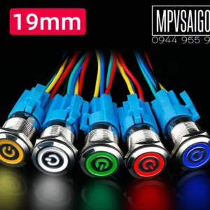 Công tắc kim loại LED 19mm hình nguồn 12V 24VNhấn khóa/ Trắng