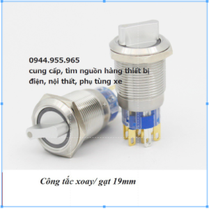 Bộ công tắc gạt xoay 2 nấc on off 19mm kim loại có LED 12V 24V