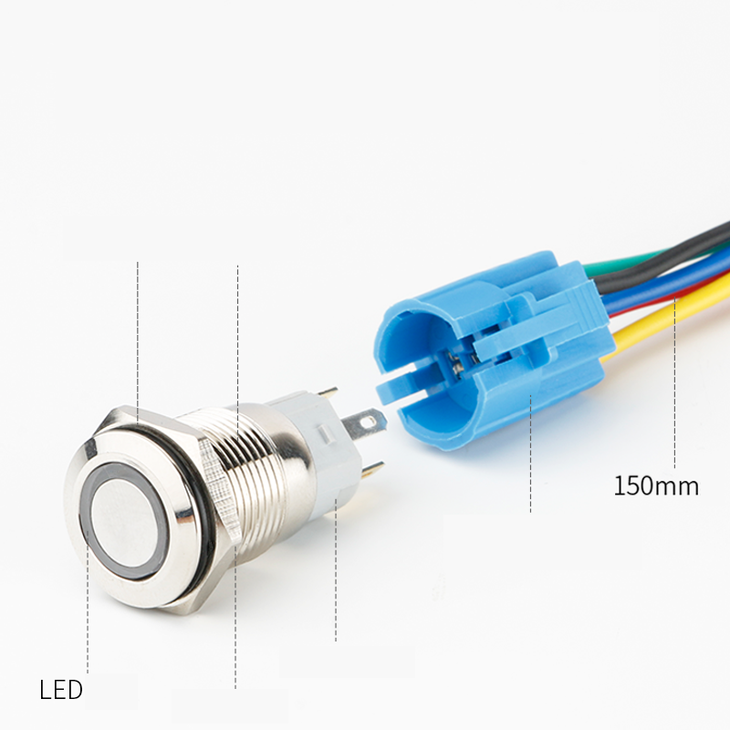 Công tắc kim loại 16mm LED tròn nhấn khóa/ Locking 12V~24V