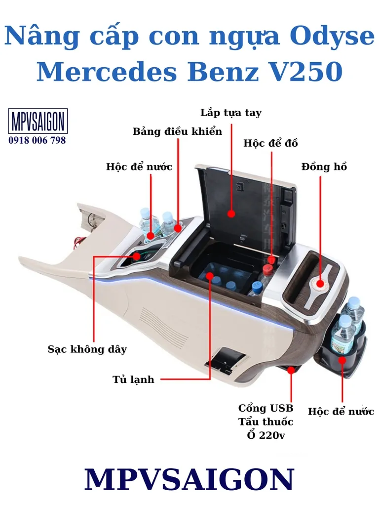 Góc chụp thực tế con ngựa tì tay Odyse trên xe Mercedes V250 2