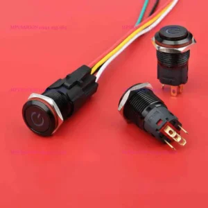 Công tắc kim loại 16mm LED tròn vỏ đen 12V~24V