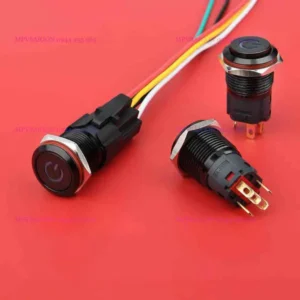 Công tắc kim loại vỏ đen 19mm LED tròn - Nhấn khóa 12V~24V 4A