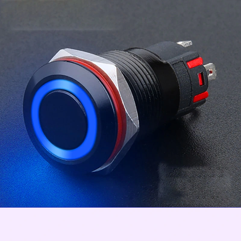 Công tắc LED 16mm vỏ đen có giắc cắm 12V 24V
