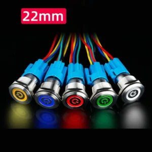 Công tắc kim loại 22mm LED nguồn 12V 24V Nhấn khóa/ Lock