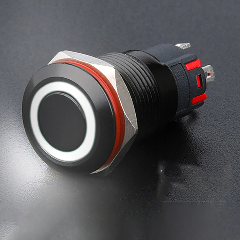 Công tắc LED 16mm vỏ đen có giắc cắm 12V 24V