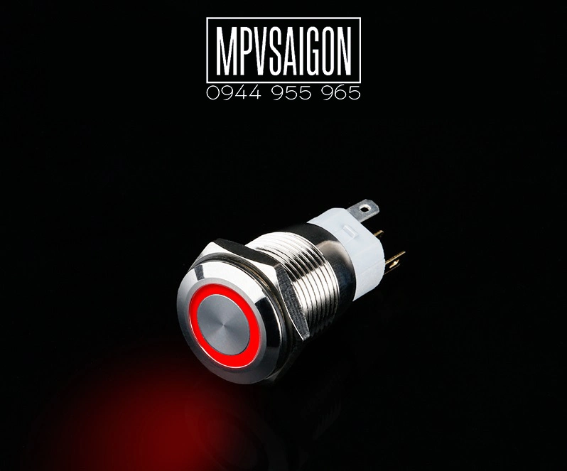 Công tắc kim loại 16mm LED tròn nhấn khóa/ Locking 12V~24V