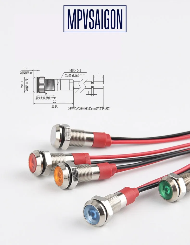 LED tín hiệu 6mm Có dây - Ảnh 2