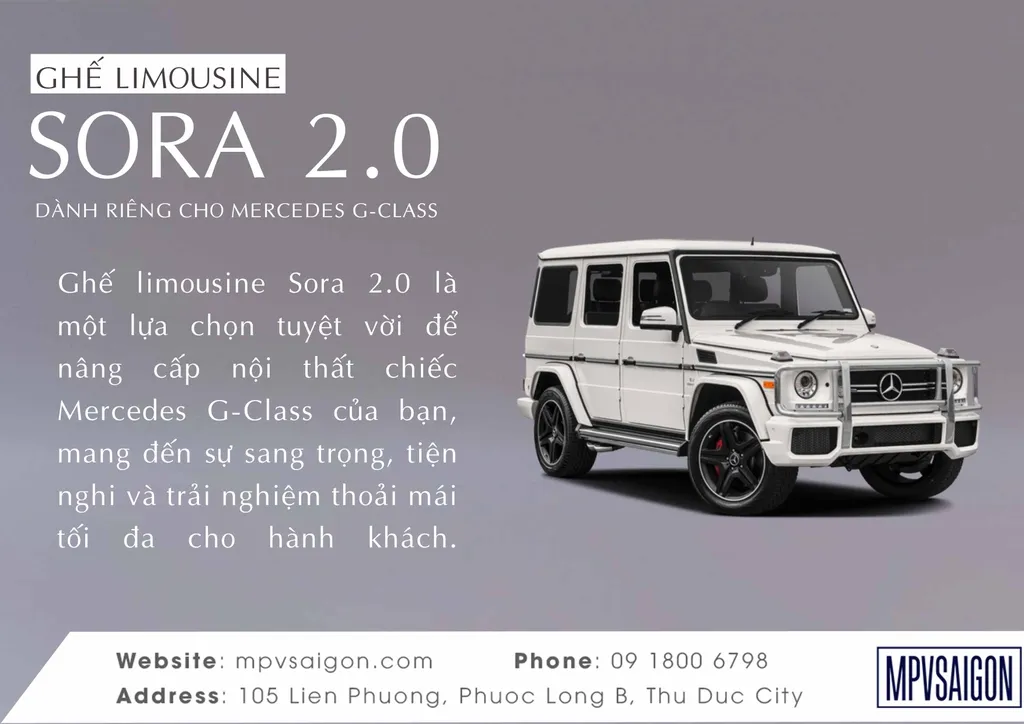 Ghế Limousine Sora 2.0 dành riêng cho Mercedes G-Class