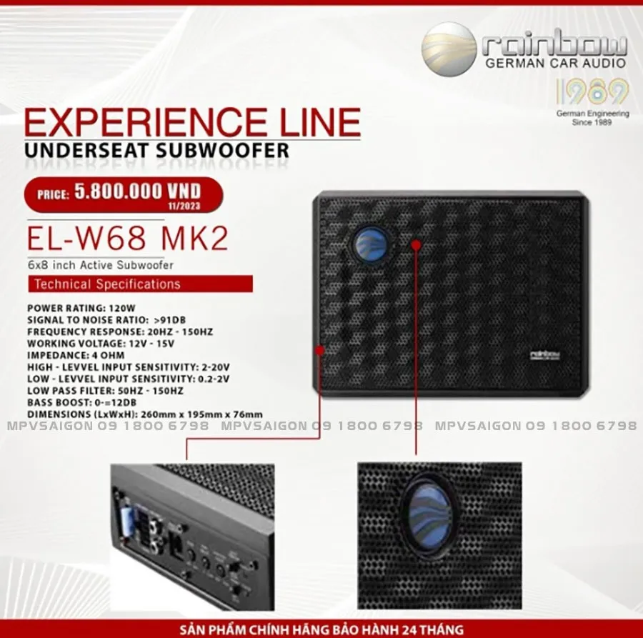 Sub điện Rainbow MK2 EL-W68A lắp gầm ghế xe hơi tại MPVSAIGON