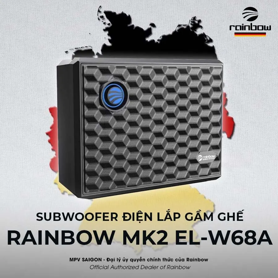 Sub điện Rainbow MK2 EL-W68A lắp gầm ghế xe hơi tại MPVSAIGON