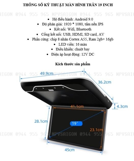 Màn hình ốp trần oto 19 inch - MPVSAIGON