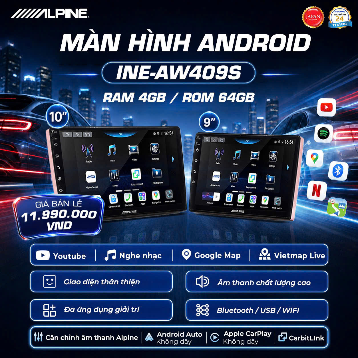 MÀN HÌNH ANDROID ALPINE INE-AW409S
