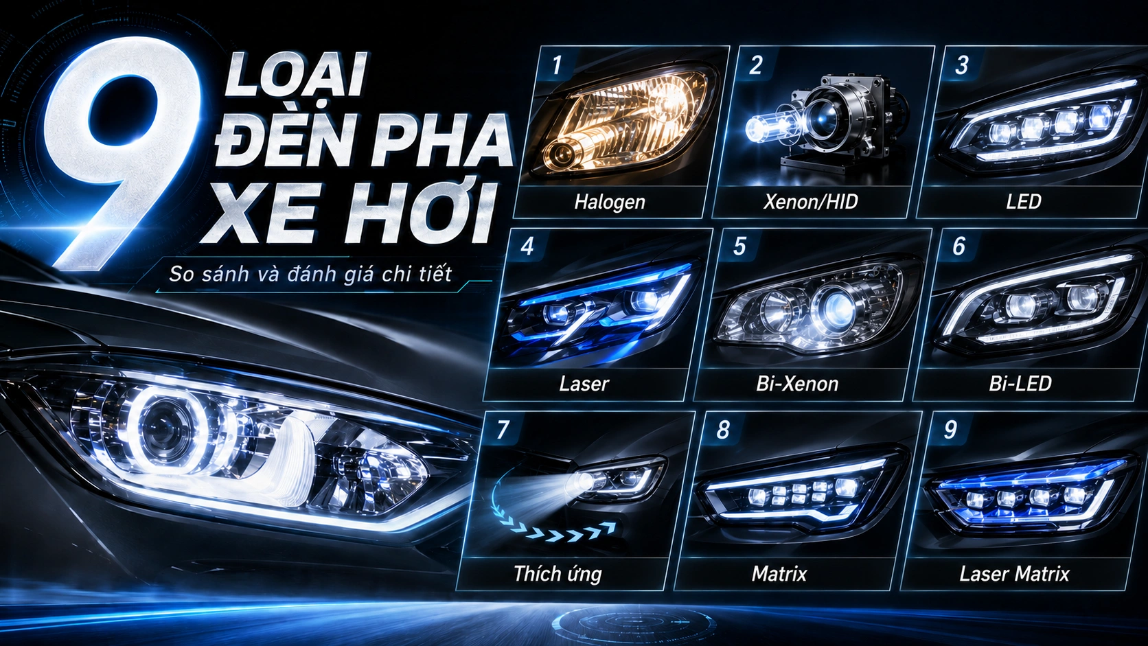 9 loại đèn pha xe hơi: So sánh và đánh giá chi tiết