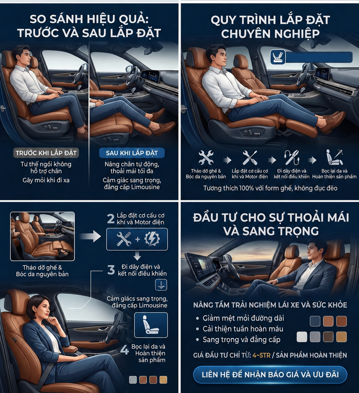 So sánh trước và sau khi lắp bệ đỡ chân