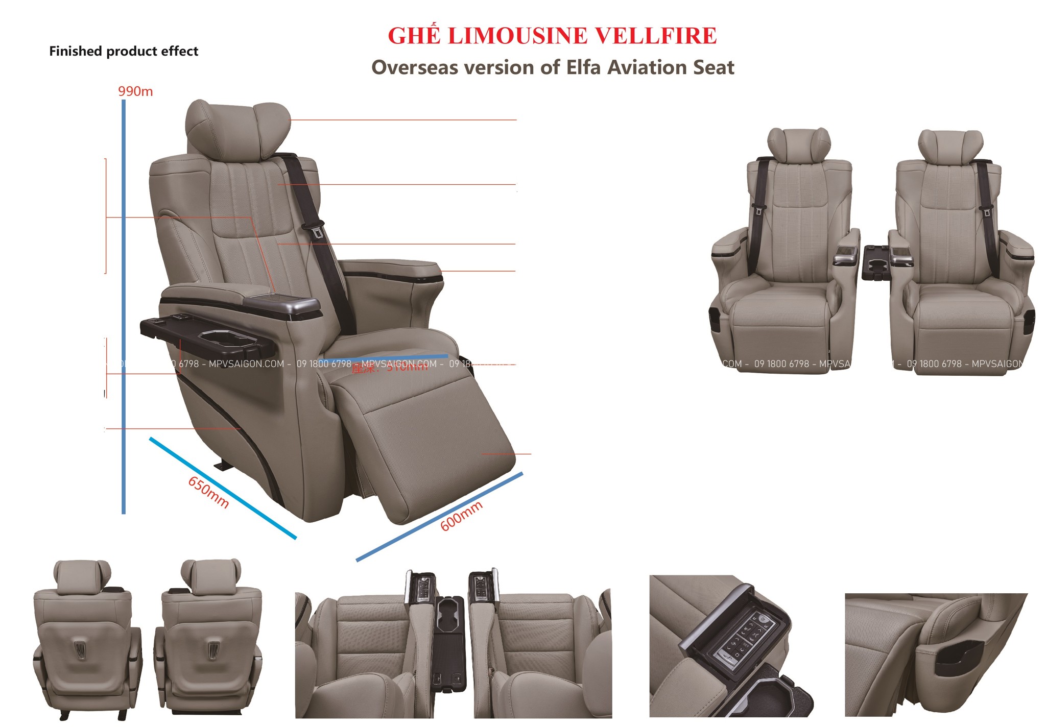 Cặp ghế Vellfire siêu sang tích hợp bàn ăn xếp gọn thông minh