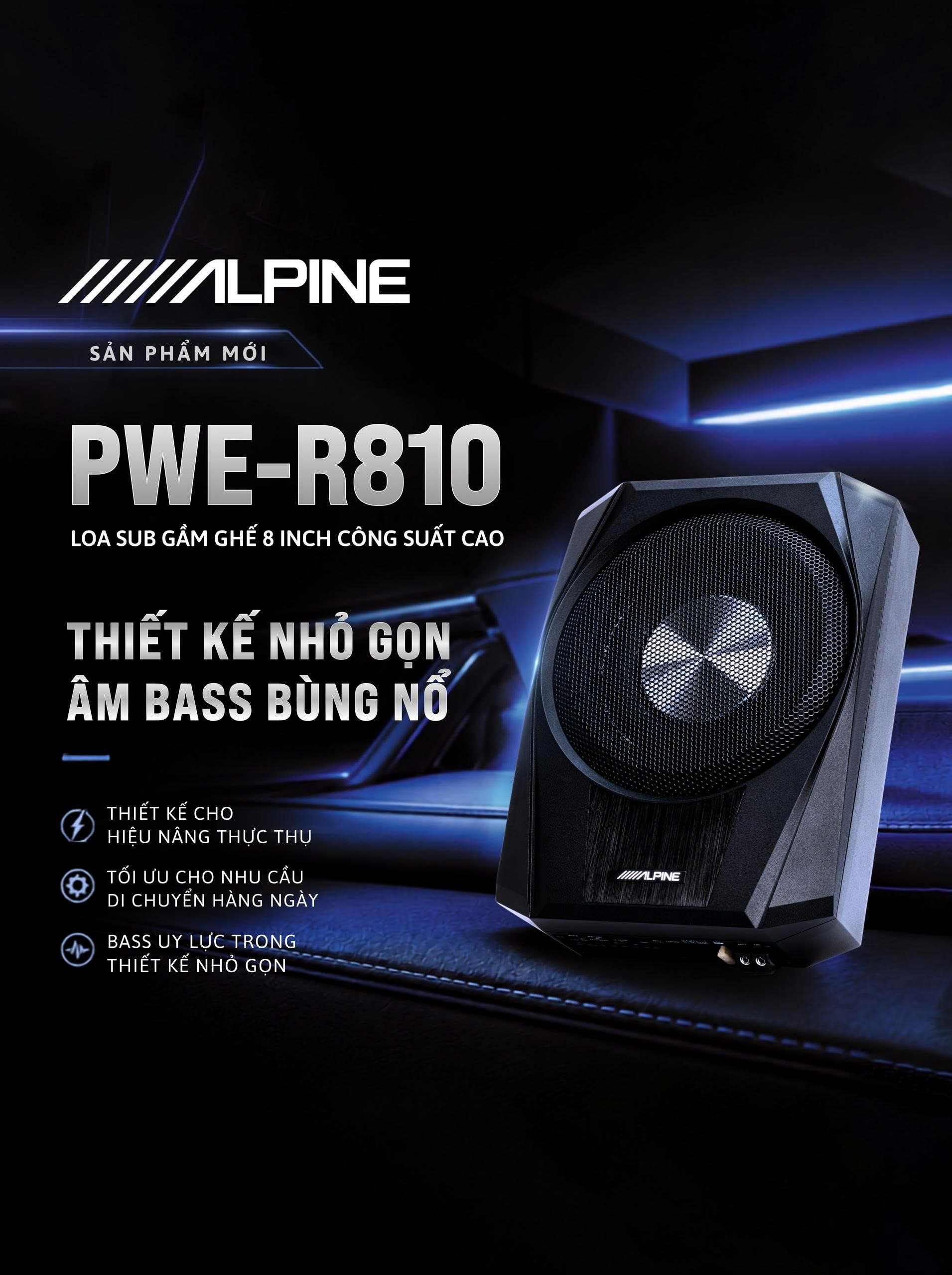 LOA SUB GẦM GHẾ CÔNG SUẤT CAO ALPINE PWE-R810 (8 INCH)