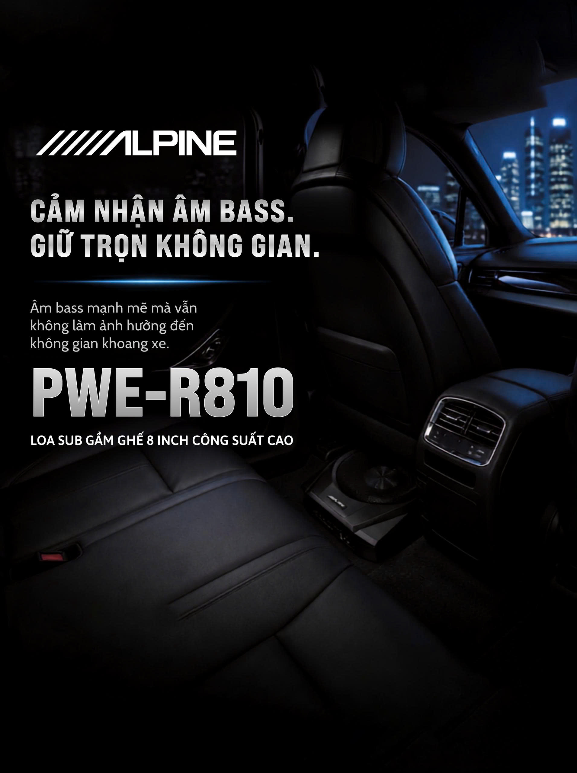 LOA SUB GẦM GHẾ CÔNG SUẤT CAO ALPINE PWE-R810 (8 INCH)