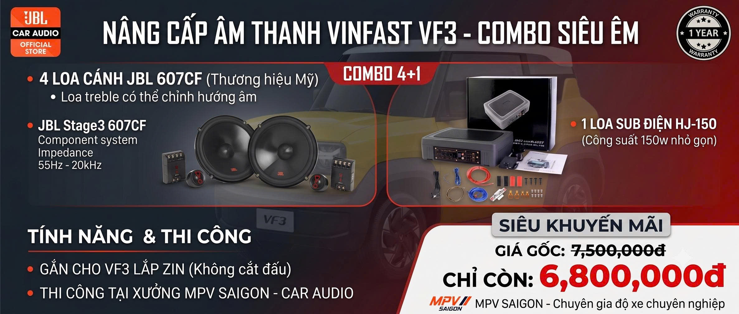 Combo loa VF3 giá rẻ - JBL Stage3 607CF + sub điện HJ-150