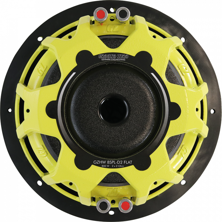 Cu loa sub Ground Zero GZHW 8SPL D2 Flat mat sau khung nhom vang neon va coc loa kep