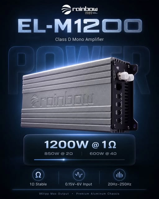Poster thong so ky thuat cong suat Amply Rainbow EL-M1200 Class D 1200W
